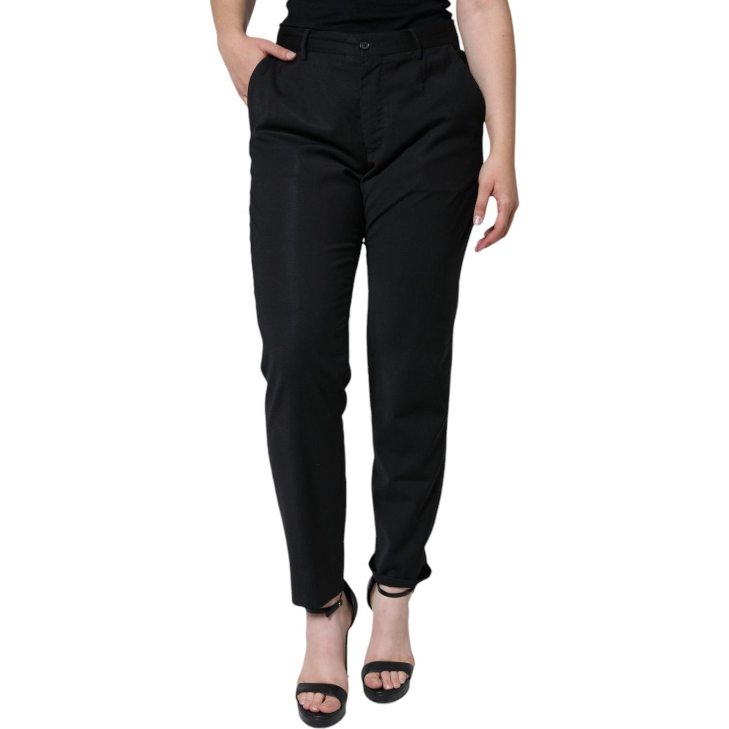 Dolce & Gabbana Black Polyester High Waist Tapered Pants PAN71278-48