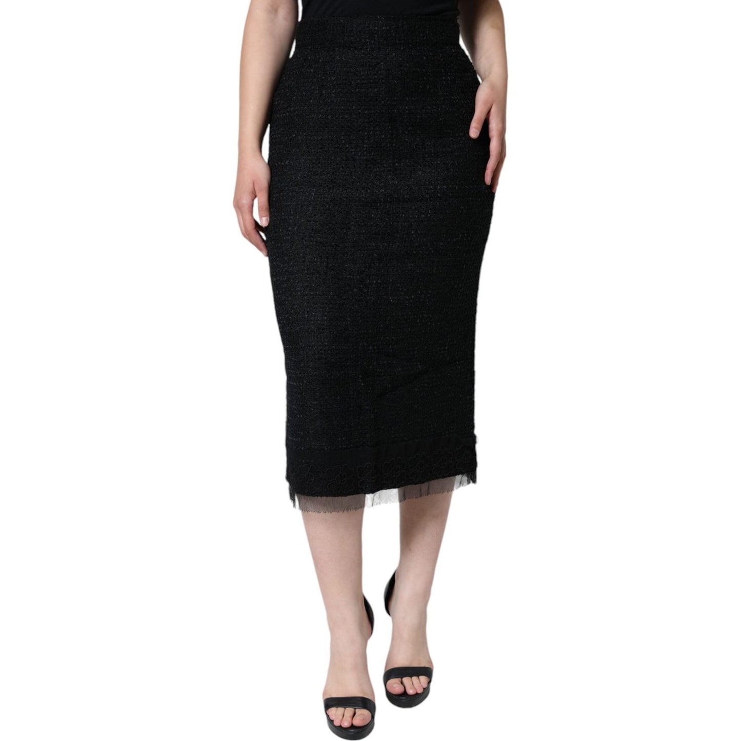 Dolce & Gabbana Black Virgin Wool Pencil Cut Midi Skirt SKI2039-36