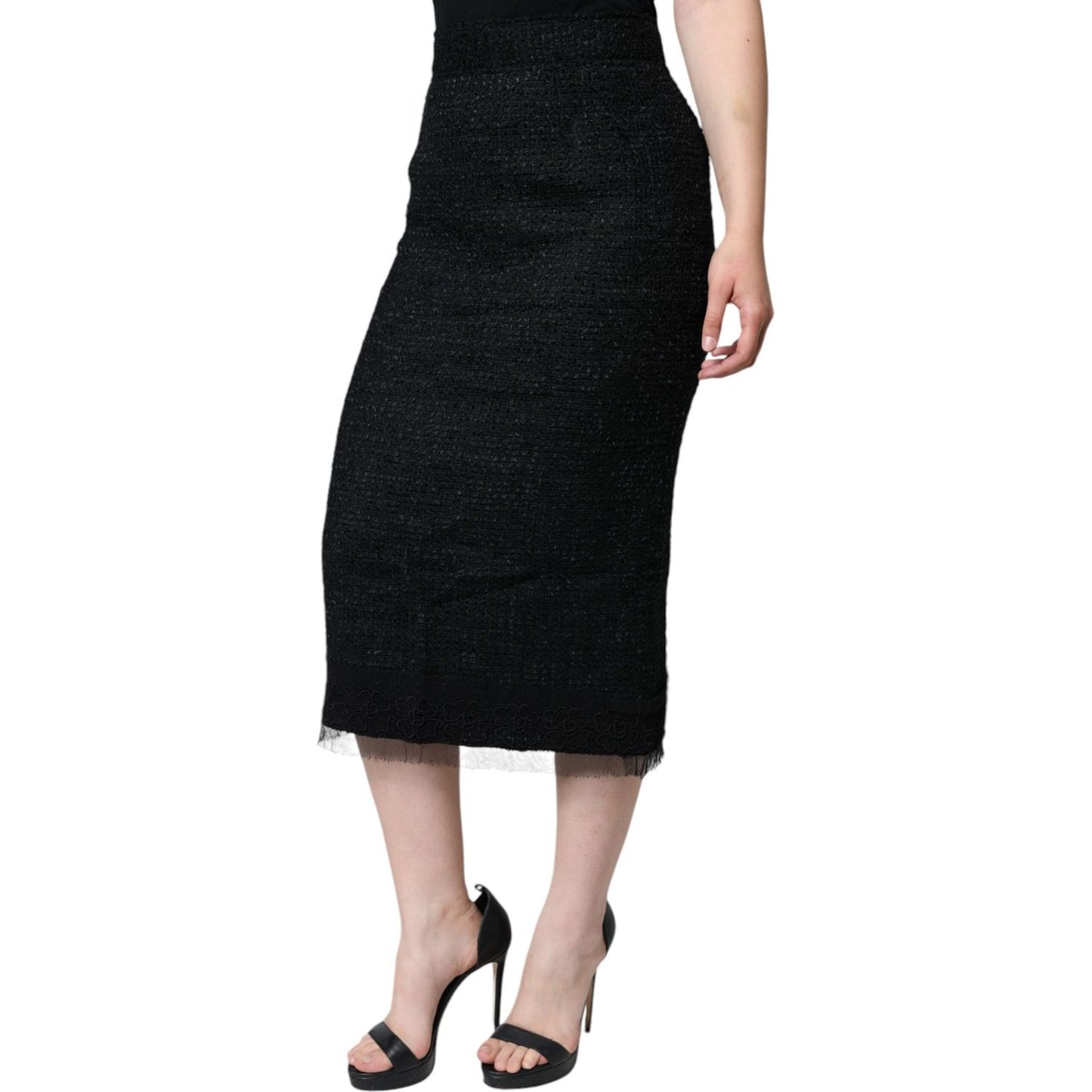Dolce & Gabbana Black Virgin Wool Pencil Cut Midi Skirt SKI2039-36