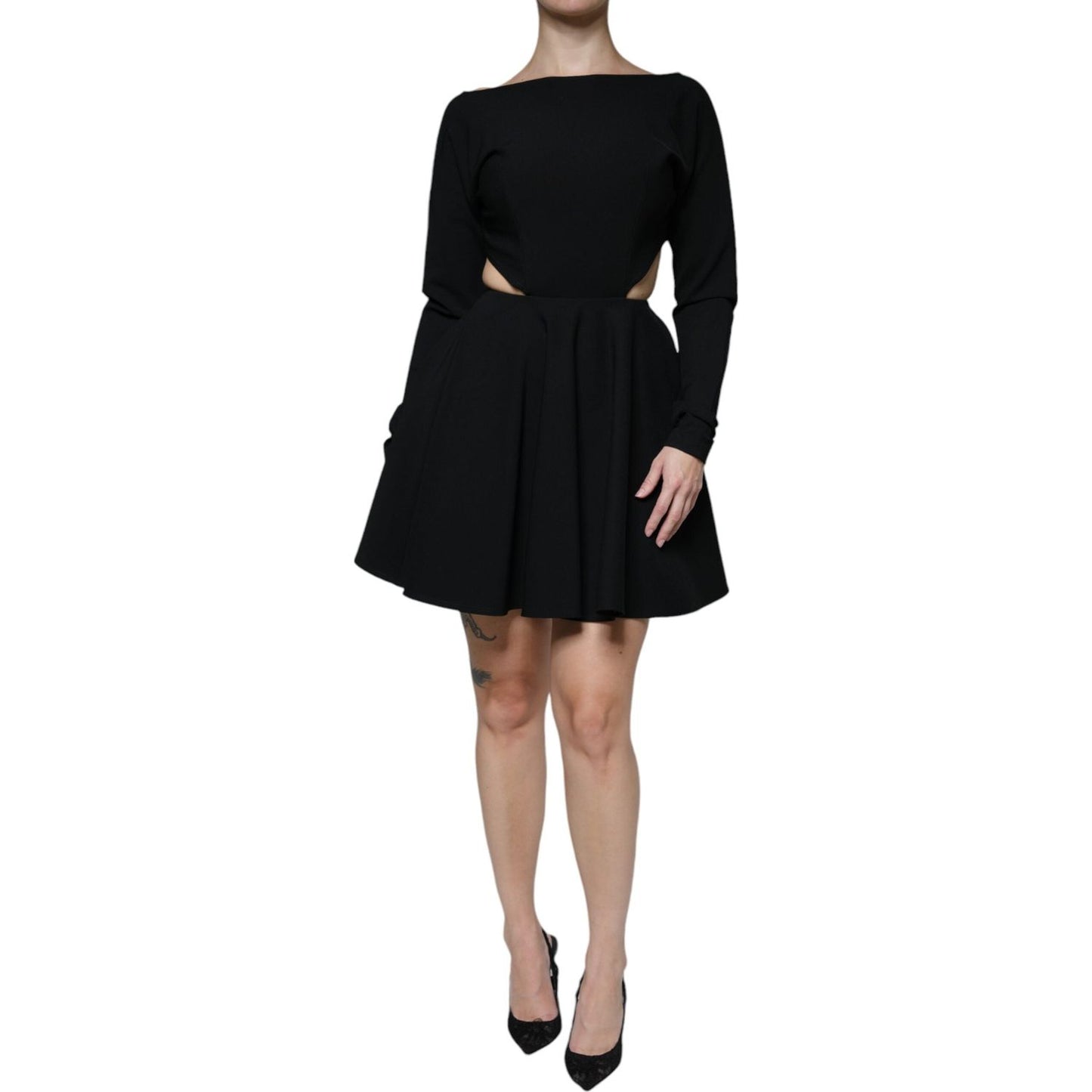 Dolce & Gabbana Black Viscose Cut Out A-line Long Sleeves Mini Dress DR81470-40