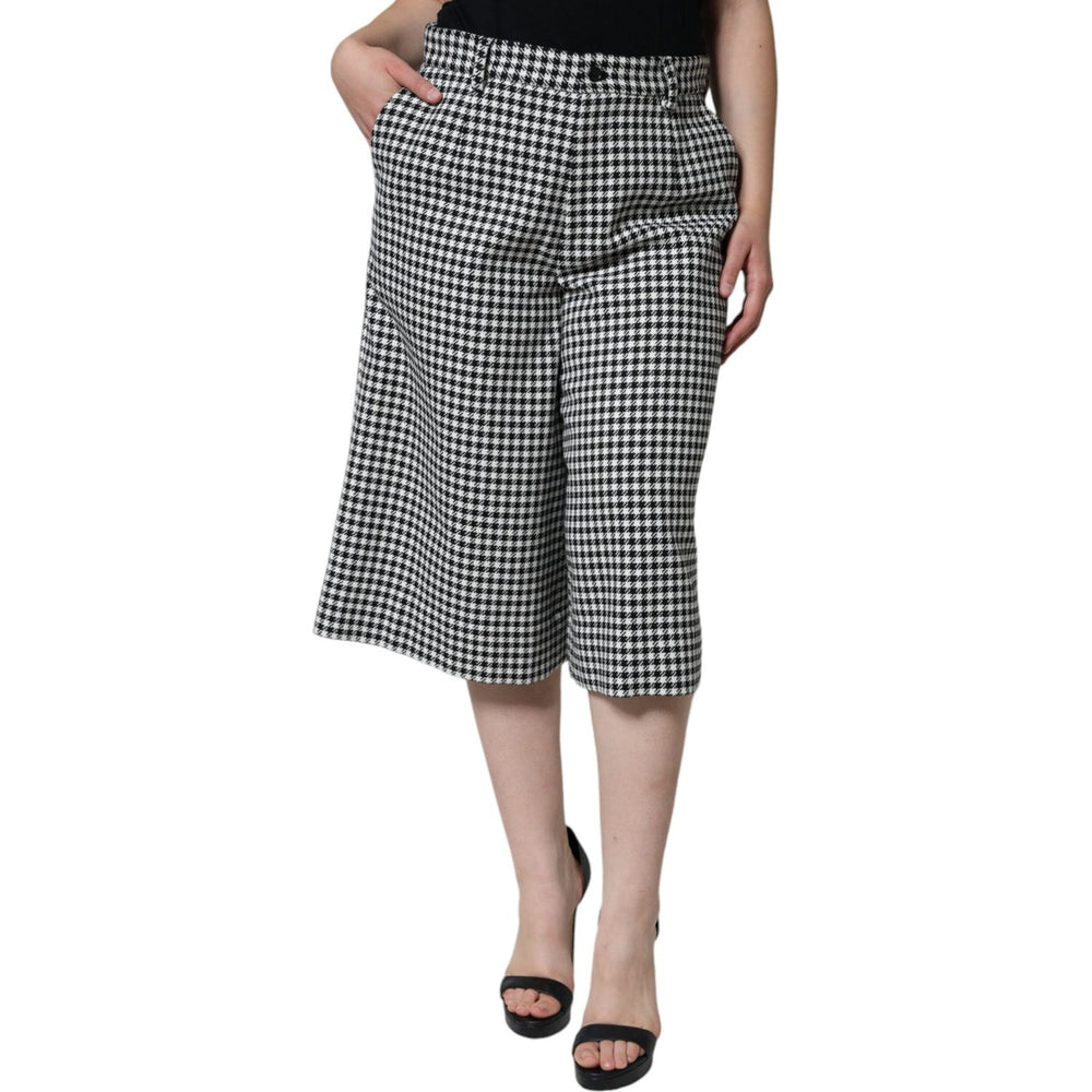 Dolce & Gabbana Black White Houndstooth Cropped Wide Leg Pants PAN74171-48