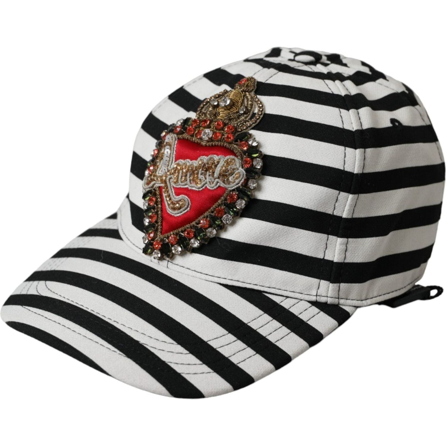 Dolce & Gabbana Black White Stripe Amore Heart Applique Baseball Hat HAT9630-57