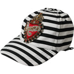 Dolce & Gabbana Black White Stripe Amore Heart Applique Baseball Hat HAT9630-57