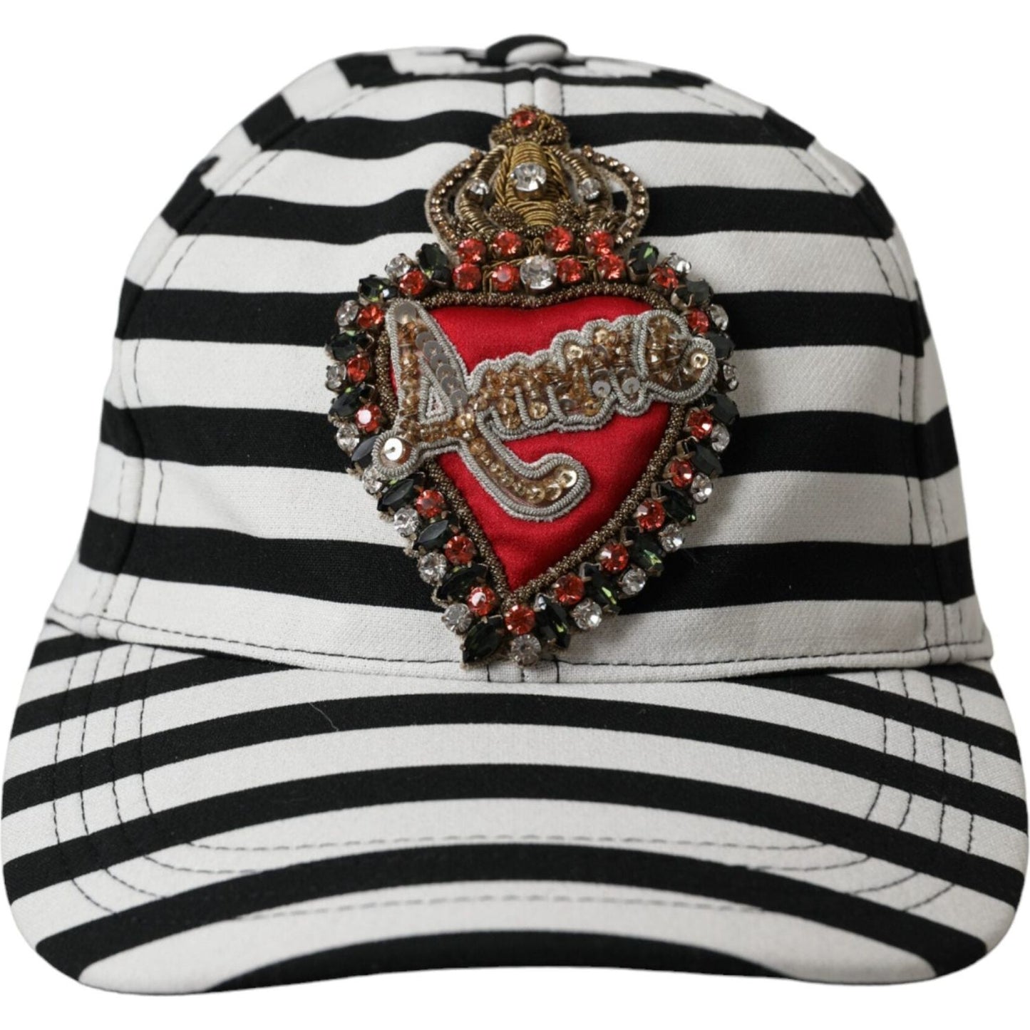 Dolce & Gabbana Black White Stripe Amore Heart Applique Baseball Hat HAT9630-57