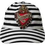 Dolce & Gabbana Black White Stripe Amore Heart Applique Baseball Hat HAT9630-57