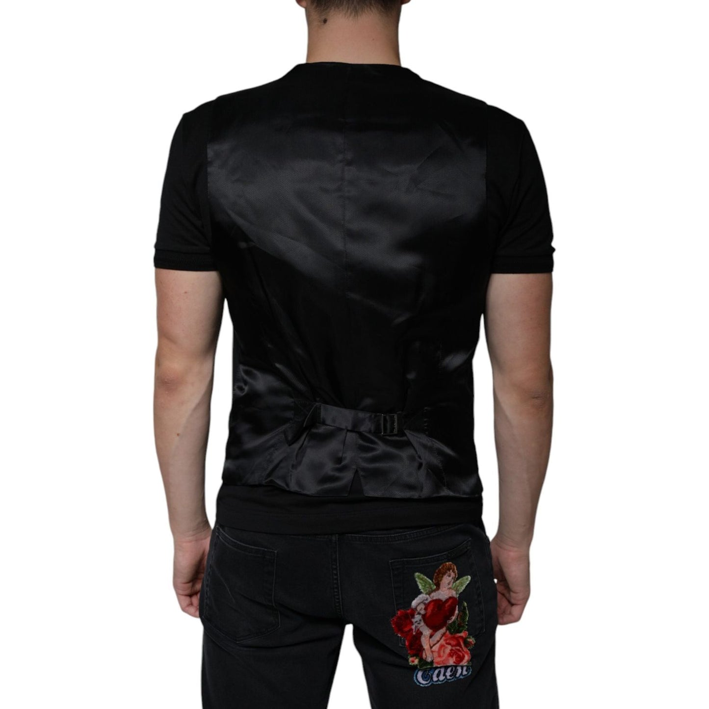 Dolce & Gabbana Black Wool Formal Dress Men Waistcoat Vest TSH87110-50