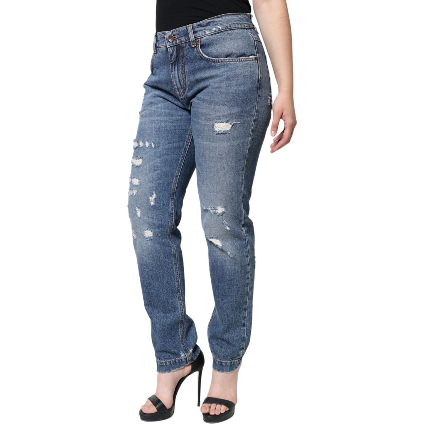 Dolce & Gabbana Blue Cotton Tattered Boyfriend Denim Jeans PAN74216-42