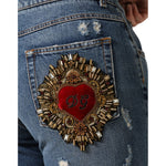 Dolce & Gabbana Blue Cotton Tattered Boyfriend Denim Jeans PAN74216-42