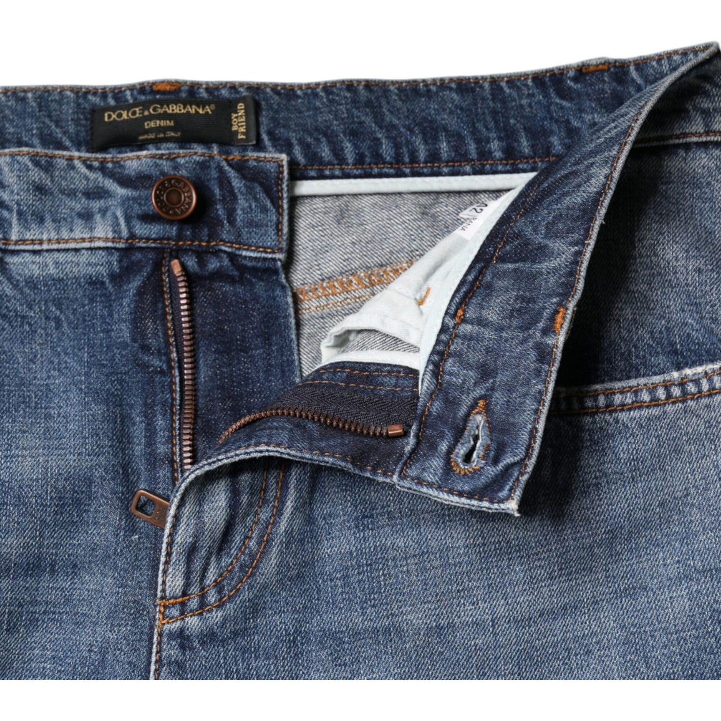 Dolce & Gabbana Blue Cotton Tattered Boyfriend Denim Jeans PAN74216-42