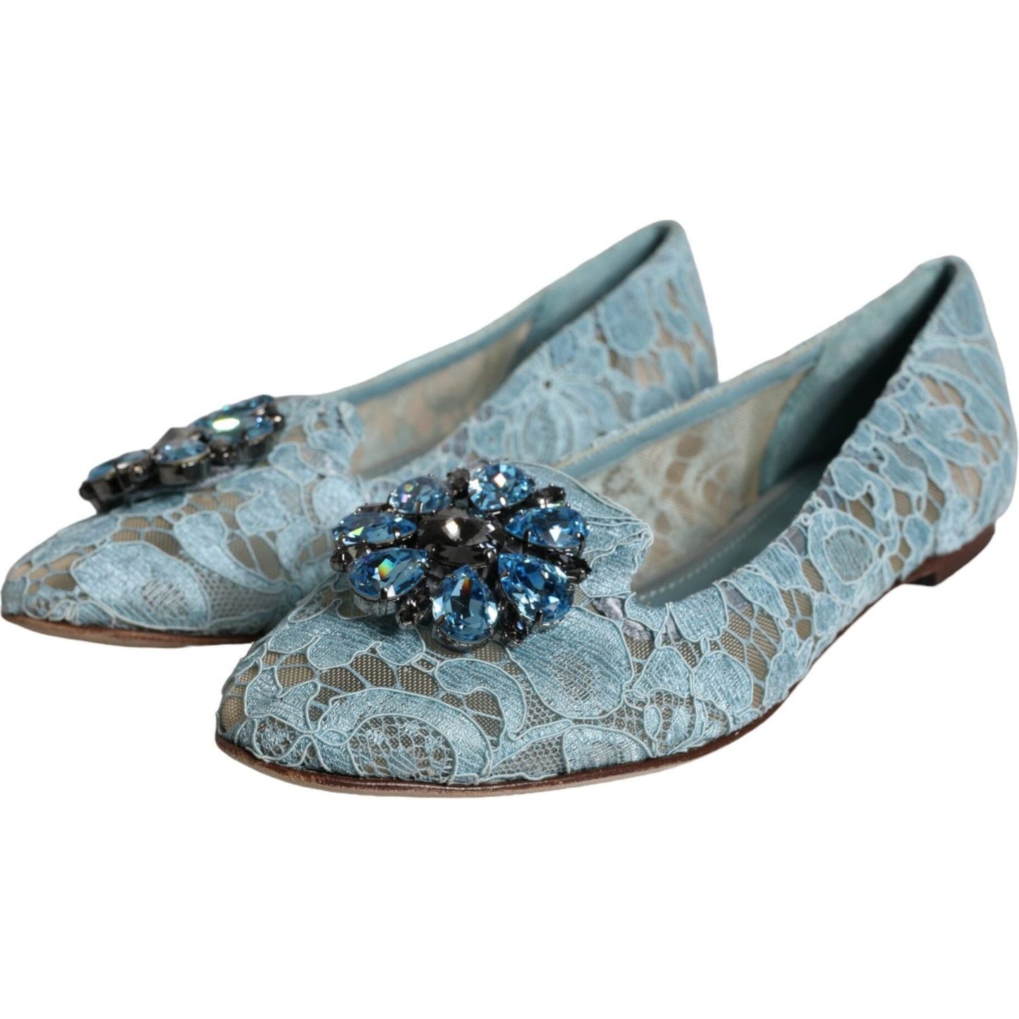 Dolce & Gabbana Dolce & Gabbana Blue Lace Crystal Ballet Flats Loafers Shoes LA11652-38.5 1728,67345645728,Blue,Dolce & Gabbana,EU38.5/US8,Flat Shoes - Women - Shoes,Material: 56% Viscose 39% Cotton 5% Nylon,Preowned / Defect,Women