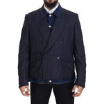 Dolce & Gabbana Blue Striped Double Breasted Denim Blazer Dolce & Gabbana Dark Slate Gray