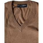 Dolce & Gabbana Brown Cashmere Knit V-neck Pullover Sweater Dolce & Gabbana Dim Gray