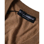 Dolce & Gabbana Brown Cashmere Knit V-neck Pullover Sweater Dolce & Gabbana Dark Olive Green