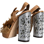 Dolce & Gabbana Dolce & Gabbana Brown Raffia Ankle Strap Crystal Sandals Shoes LA11662-40 1728,67345645728,Brown,Dolce & Gabbana,EU40/US9.5,Material: Raffia,Preowned / Defect,Sandals - Women - Shoes,Women