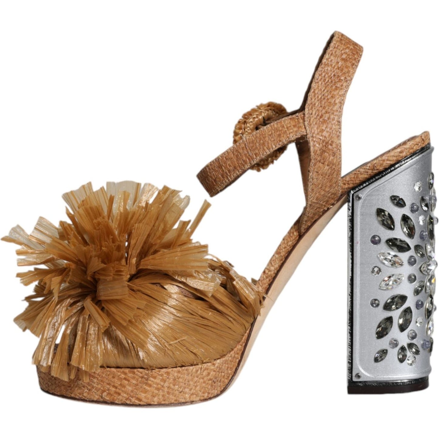 Dolce & Gabbana Dolce & Gabbana Brown Raffia Ankle Strap Crystal Sandals Shoes LA11662-40 1728,67345645728,Brown,Dolce & Gabbana,EU40/US9.5,Material: Raffia,Preowned / Defect,Sandals - Women - Shoes,Women