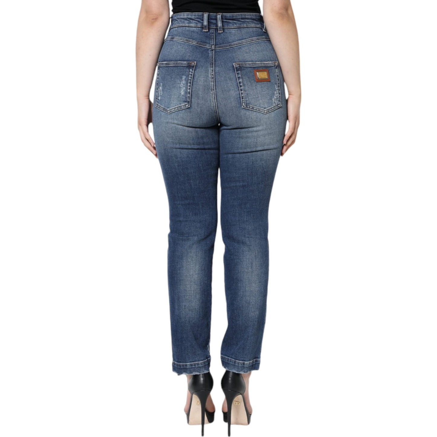 Dolce & Gabbana Dark Blue Cotton Tattered Skinny Denim Jeans PAN74596-44