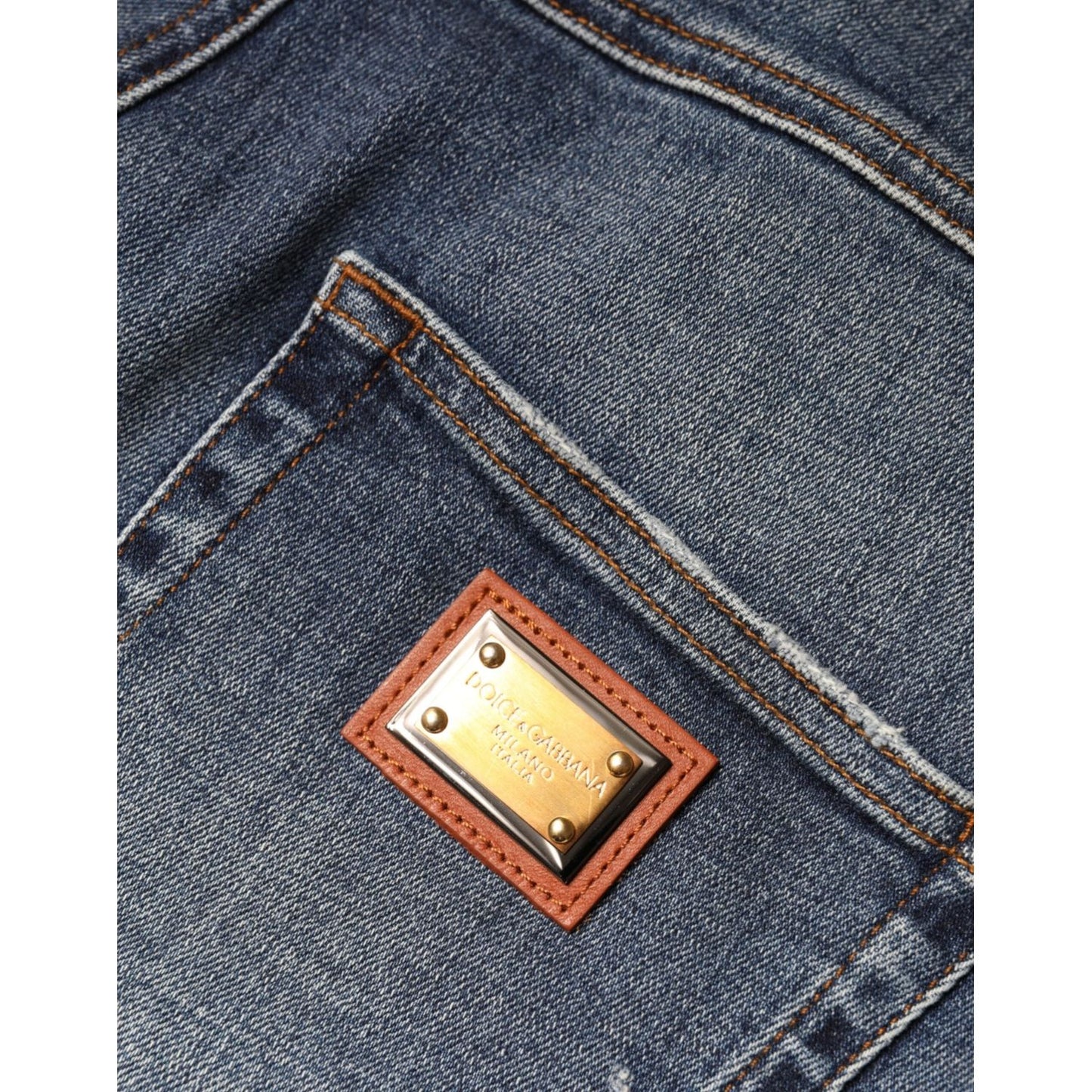 Dolce & Gabbana Dark Blue Cotton Tattered Skinny Denim Jeans PAN74596-44