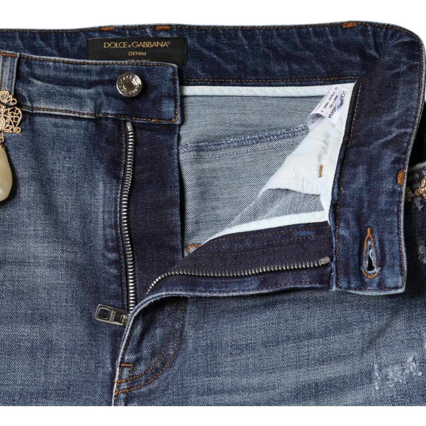 Dolce & Gabbana Dark Blue Cotton Tattered Skinny Denim Jeans PAN74596-44