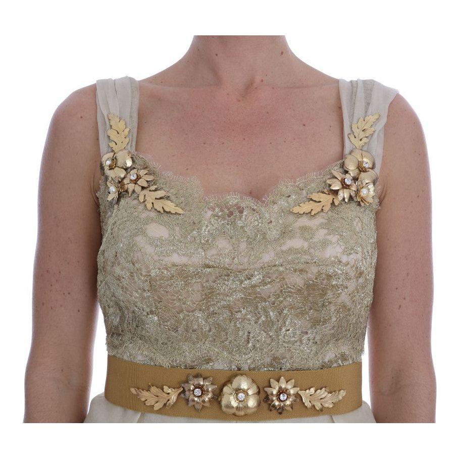 Dolce & Gabbana Dolce & Gabbana Elegant Embellished Lace & Organza Silk Dress DR1364-1 10% nylon,1728,27% metal fibre,3% acetate,4% crystal,5% cotton,6% real brass,67345645728,Dolce & Gabbana,Dresses - Women - Clothing,Gold,IT44|L,Material: 45% silk,New w