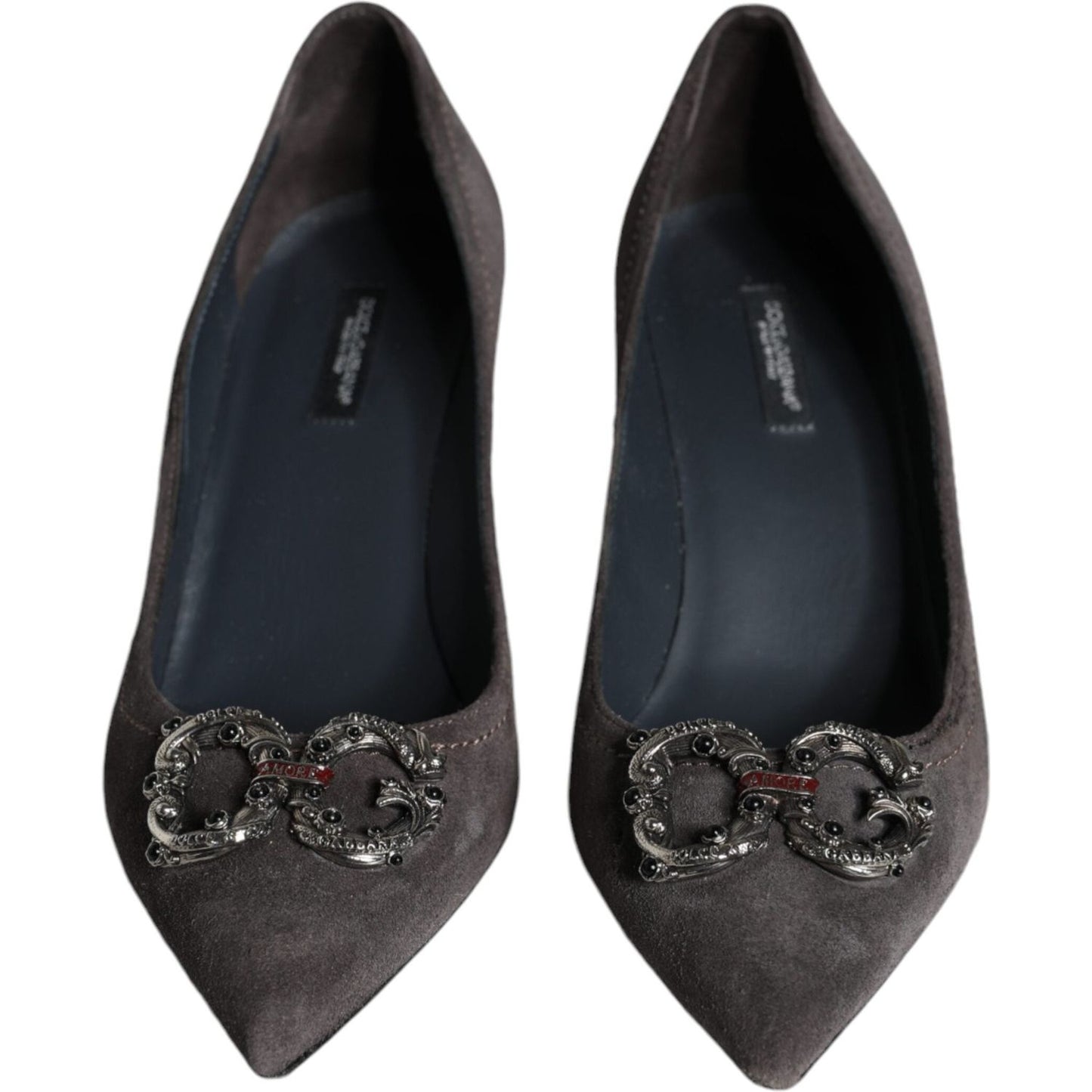 Dolce & Gabbana Dolce & Gabbana Gray Amore Suede Bellucci Heels Pumps Shoes LA11594-38 1728,67345645728,Dolce & Gabbana,EU38/US7.5,Gray,Material: 100% Calf Leather,Preowned / Defect,Pumps - Women - Shoes,Women