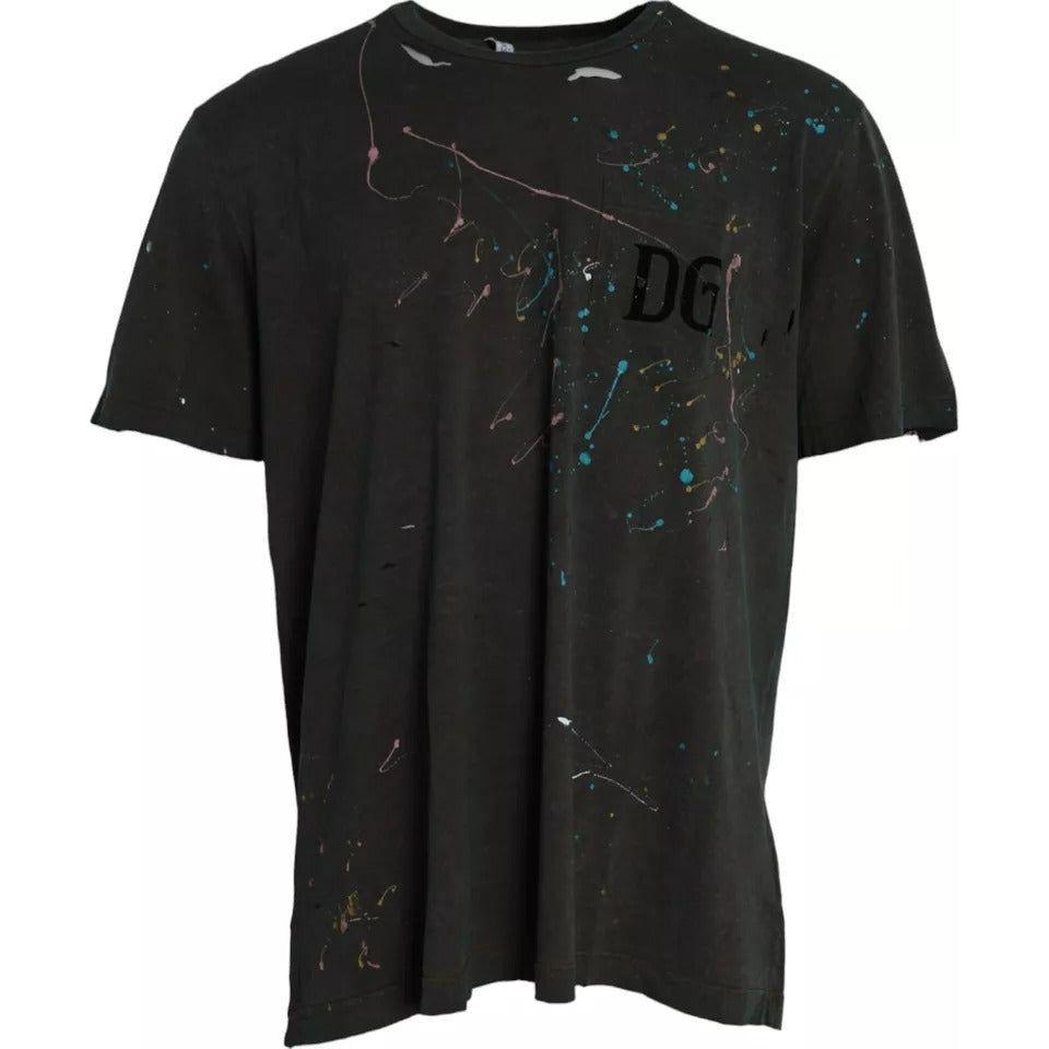 Dolce & Gabbana Gray Color Splash Cotton Crew Neck T-shirt TSH86398-60