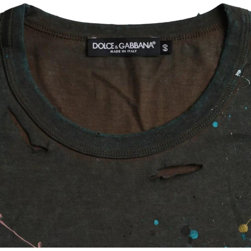 Dolce & Gabbana Gray Color Splash Cotton Crew Neck T-shirt TSH86398-60