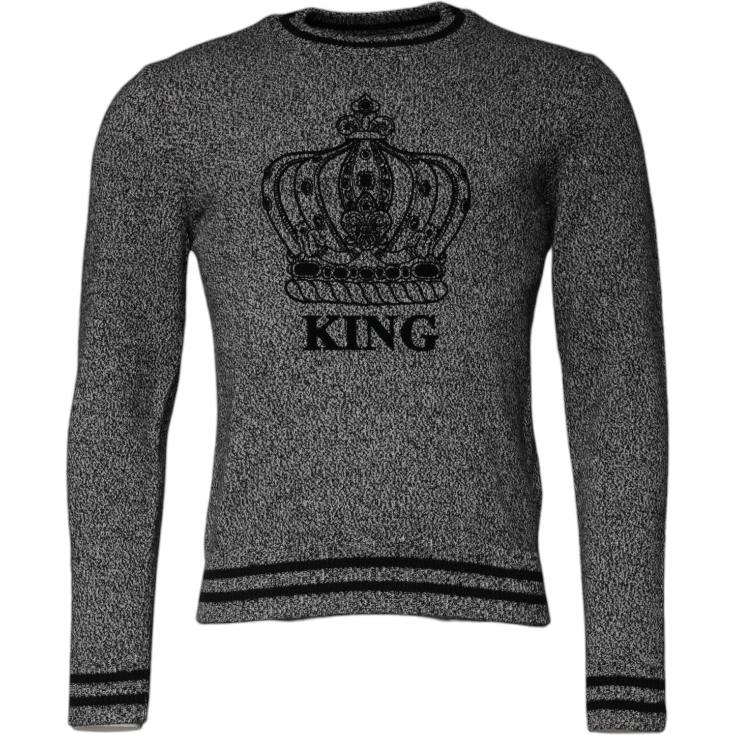 Dolce & Gabbana Gray Crown King Cashmere Pullover Sweater TSH87573-46