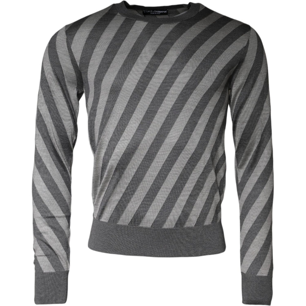 Dolce & Gabbana Gray Stripes Long Sleeve Round Neck Pullover Sweater TSH86991-46
