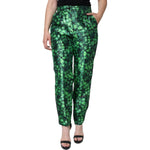 Dolce & Gabbana Green Clover Silk Satin High Waist Tapered Pants PAN74671-44