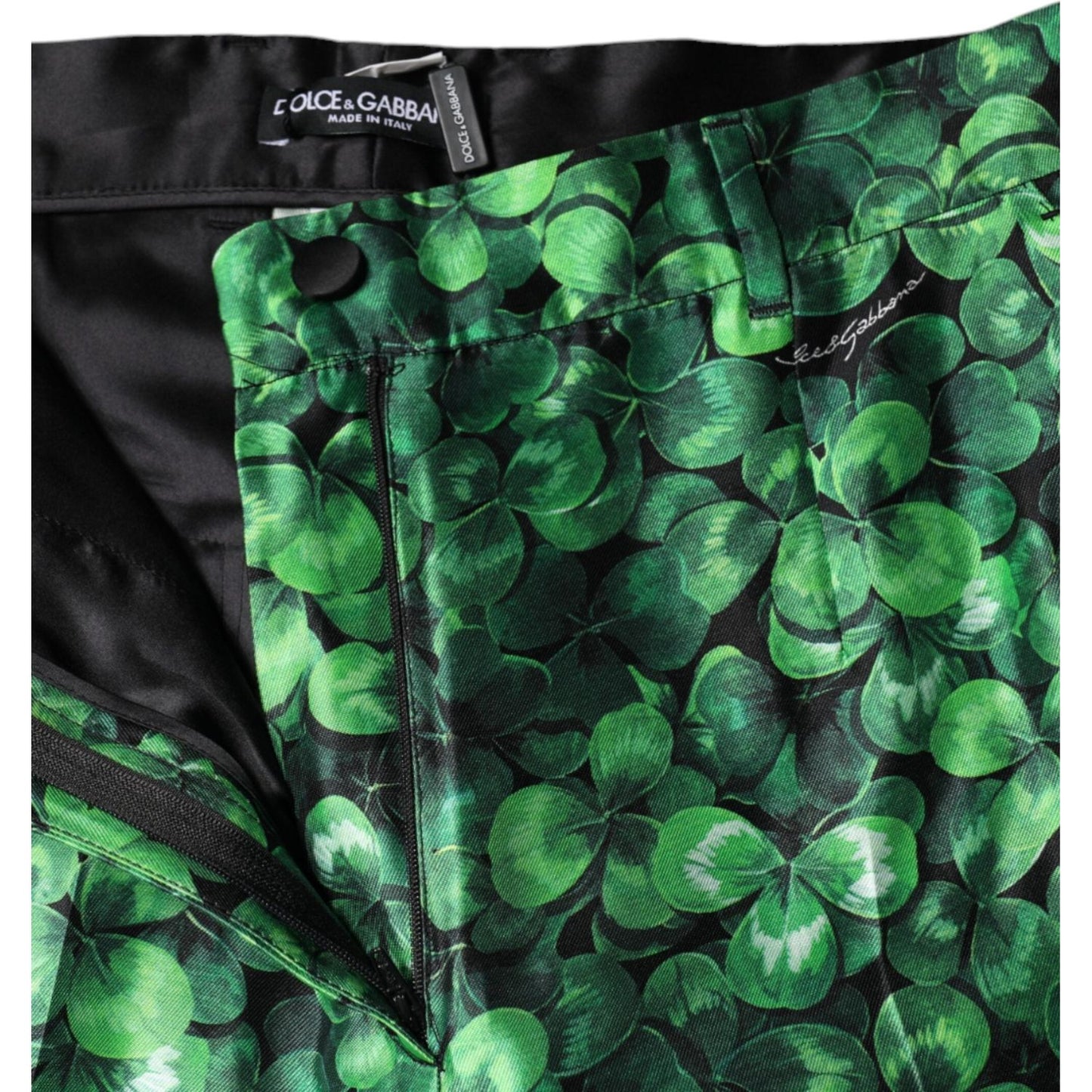 Dolce & Gabbana Green Clover Silk Satin High Waist Tapered Pants PAN74671-44