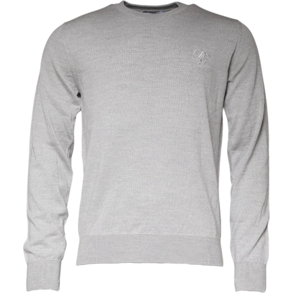 Dolce & Gabbana Dolce & Gabbana Light Gray Wool Crew Neck Pullover Sweater TSH87063-48 1728,67345645728,Dolce & Gabbana,Gray,IT48 | M,Material: 100% Virgin Wool,Men,Preowned / Defect,Sweaters - Men - Clothing