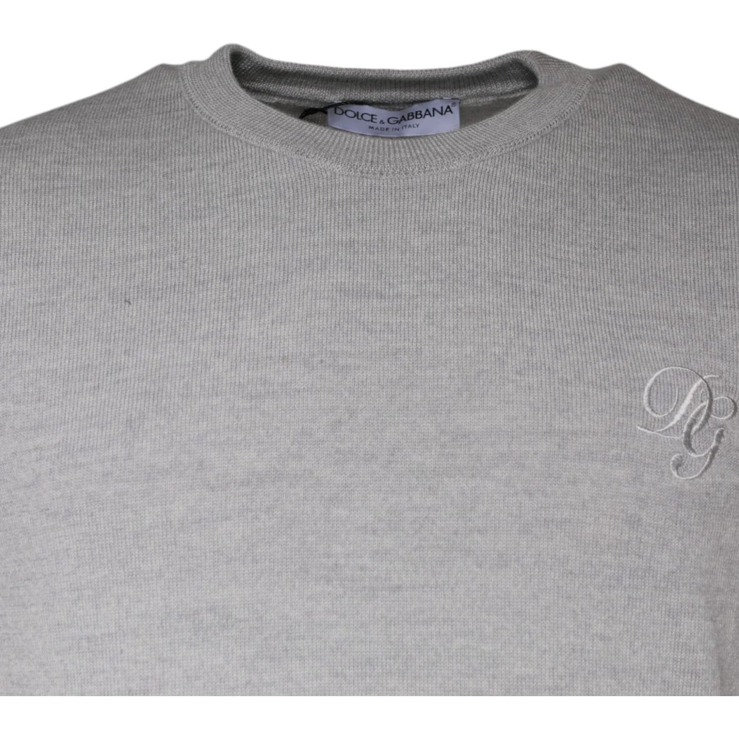 Dolce & Gabbana Dolce & Gabbana Light Gray Wool Crew Neck Pullover Sweater TSH87063-48 1728,67345645728,Dolce & Gabbana,Gray,IT48 | M,Material: 100% Virgin Wool,Men,Preowned / Defect,Sweaters - Men - Clothing
