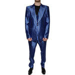 Dolce & Gabbana Metallic Blue Stripes Formal 3 Piece Suit Dolce & Gabbana Dark Slate Gray