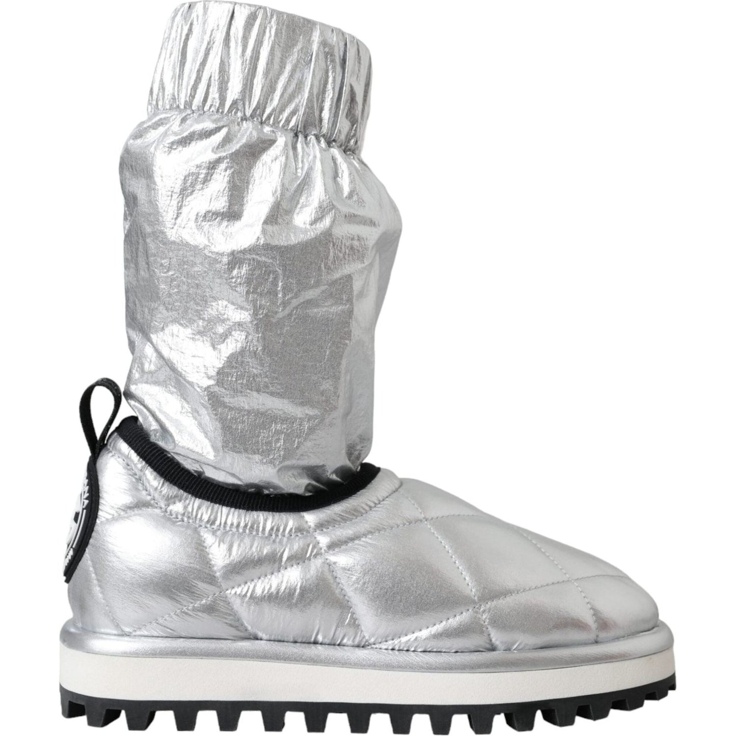 Dolce & Gabbana Metallic Silver Quilted Logo Patch Boot Shoes LA11147-39