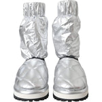 Dolce & Gabbana Metallic Silver Quilted Logo Patch Boot Shoes LA11147-39