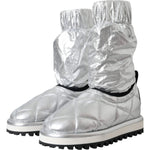 Dolce & Gabbana Metallic Silver Quilted Logo Patch Boot Shoes LA11147-39