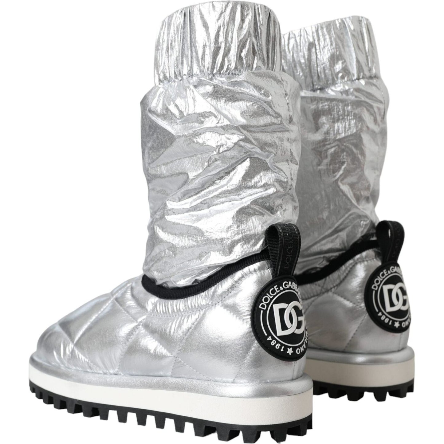 Dolce & Gabbana Metallic Silver Quilted Logo Patch Boot Shoes LA11147-39