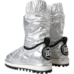 Dolce & Gabbana Metallic Silver Quilted Logo Patch Boot Shoes LA11147-39