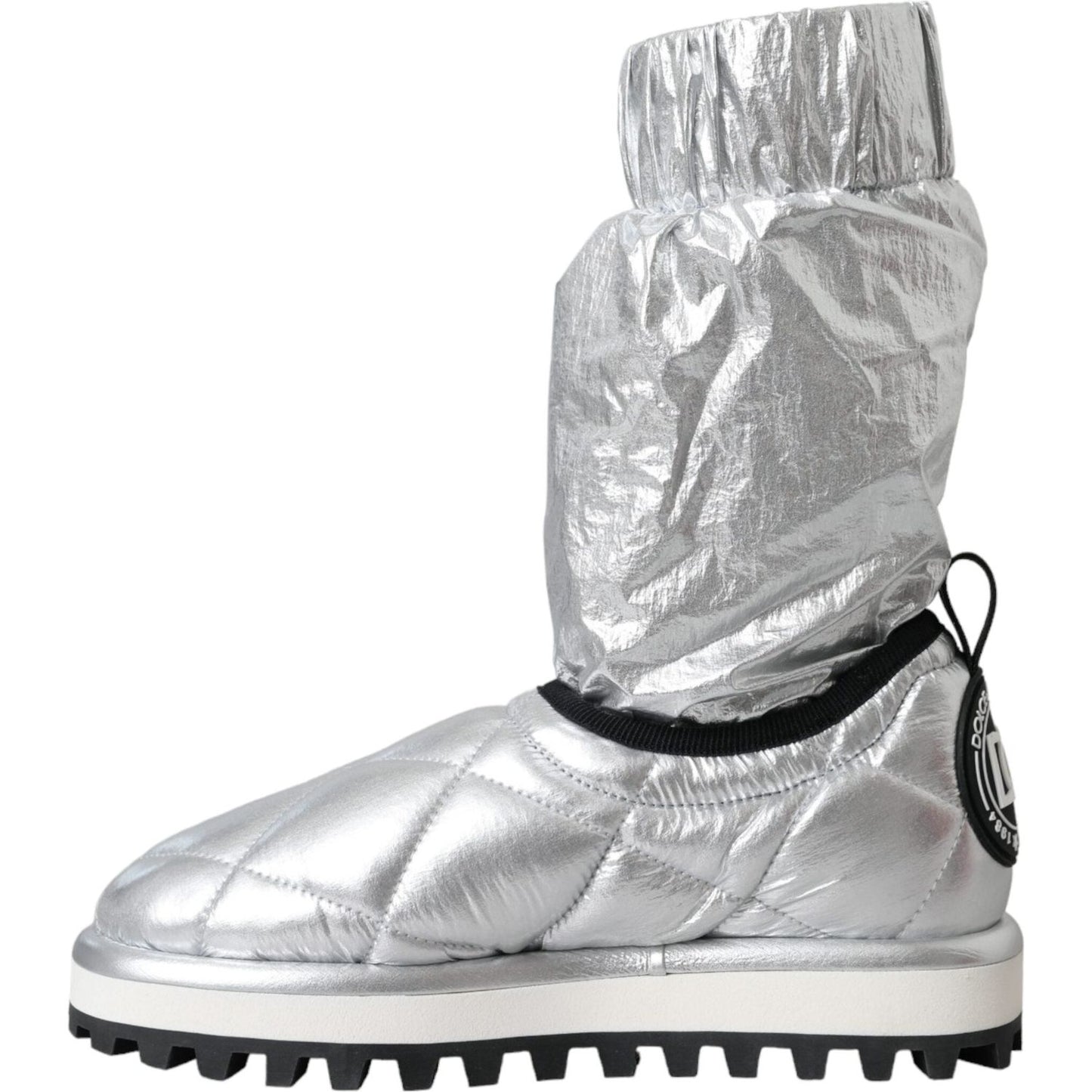 Dolce & Gabbana Metallic Silver Quilted Logo Patch Boot Shoes LA11147-39