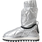Dolce & Gabbana Metallic Silver Quilted Logo Patch Boot Shoes LA11147-39
