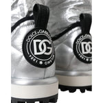 Dolce & Gabbana Metallic Silver Quilted Logo Patch Boot Shoes LA11147-39