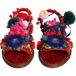 Dolce & Gabbana Multicolor Pom Pom Fur Wrap Sandals Shoes LA11841-39