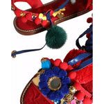 Dolce & Gabbana Multicolor Pom Pom Fur Wrap Sandals Shoes LA11841-39