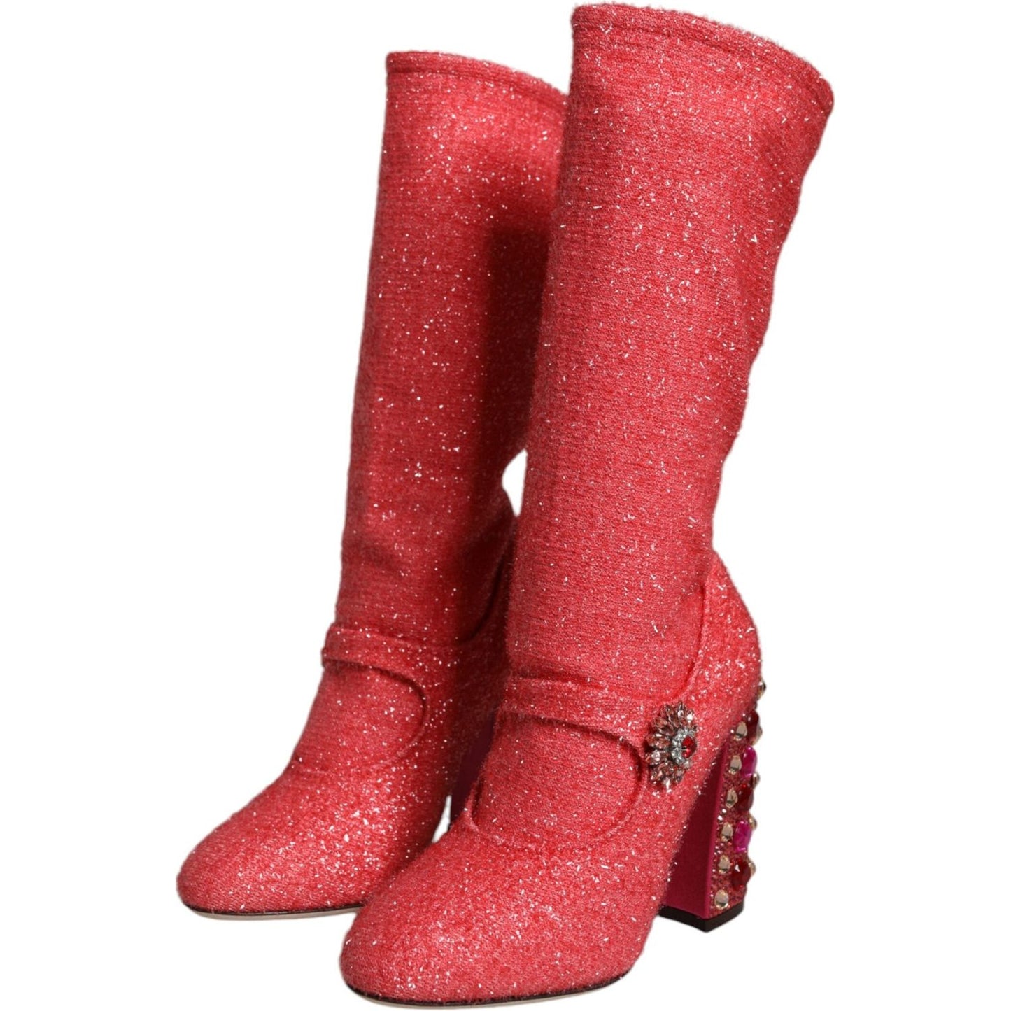 Dolce & Gabbana Pink Crystal Lurex Fantasy High Boots Shoes LA8559-37