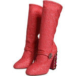 Dolce & Gabbana Pink Crystal Lurex Fantasy High Boots Shoes LA8559-37