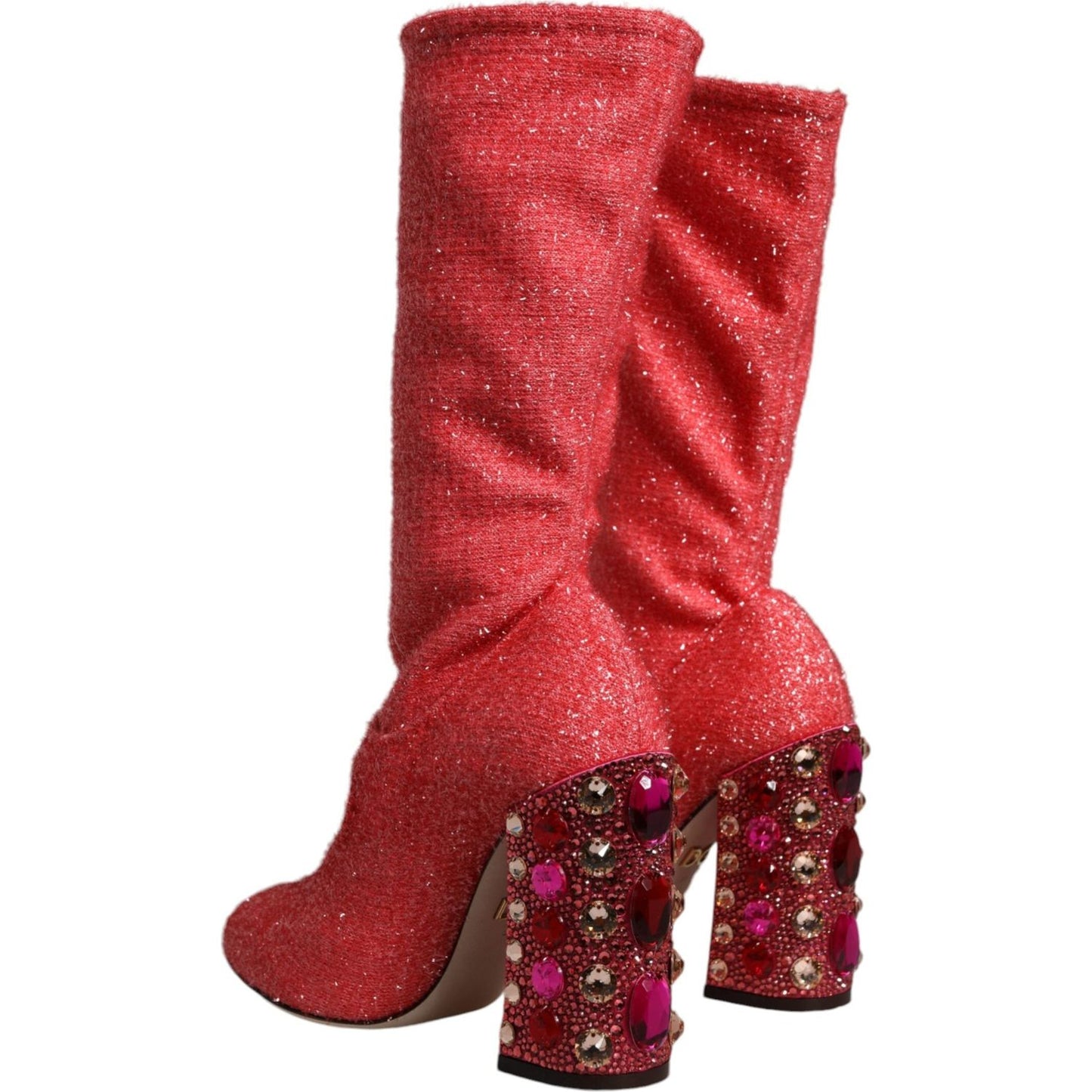 Dolce & Gabbana Pink Crystal Lurex Fantasy High Boots Shoes LA8559-37