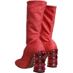 Dolce & Gabbana Pink Crystal Lurex Fantasy High Boots Shoes LA8559-37