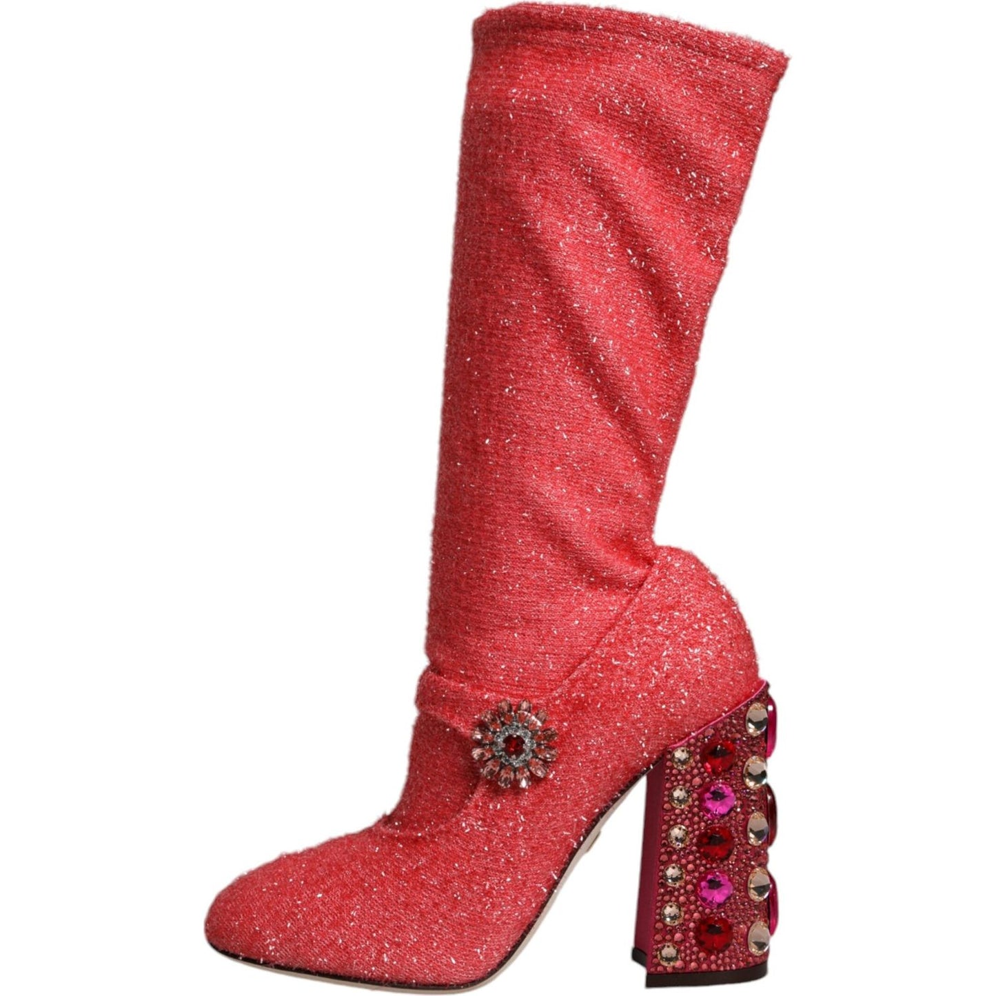 Dolce & Gabbana Pink Crystal Lurex Fantasy High Boots Shoes LA8559-37