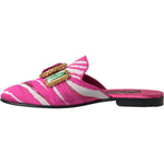 Dolce & Gabbana Dolce & Gabbana Pink Jacquard Crystal Mule Flat Sandals Shoes LA11172-38 1728,67345645728,Dolce & Gabbana,EU38/US7.5,Flat Shoes - Women - Shoes,Material: Leather,Pink,Preowned / Defect