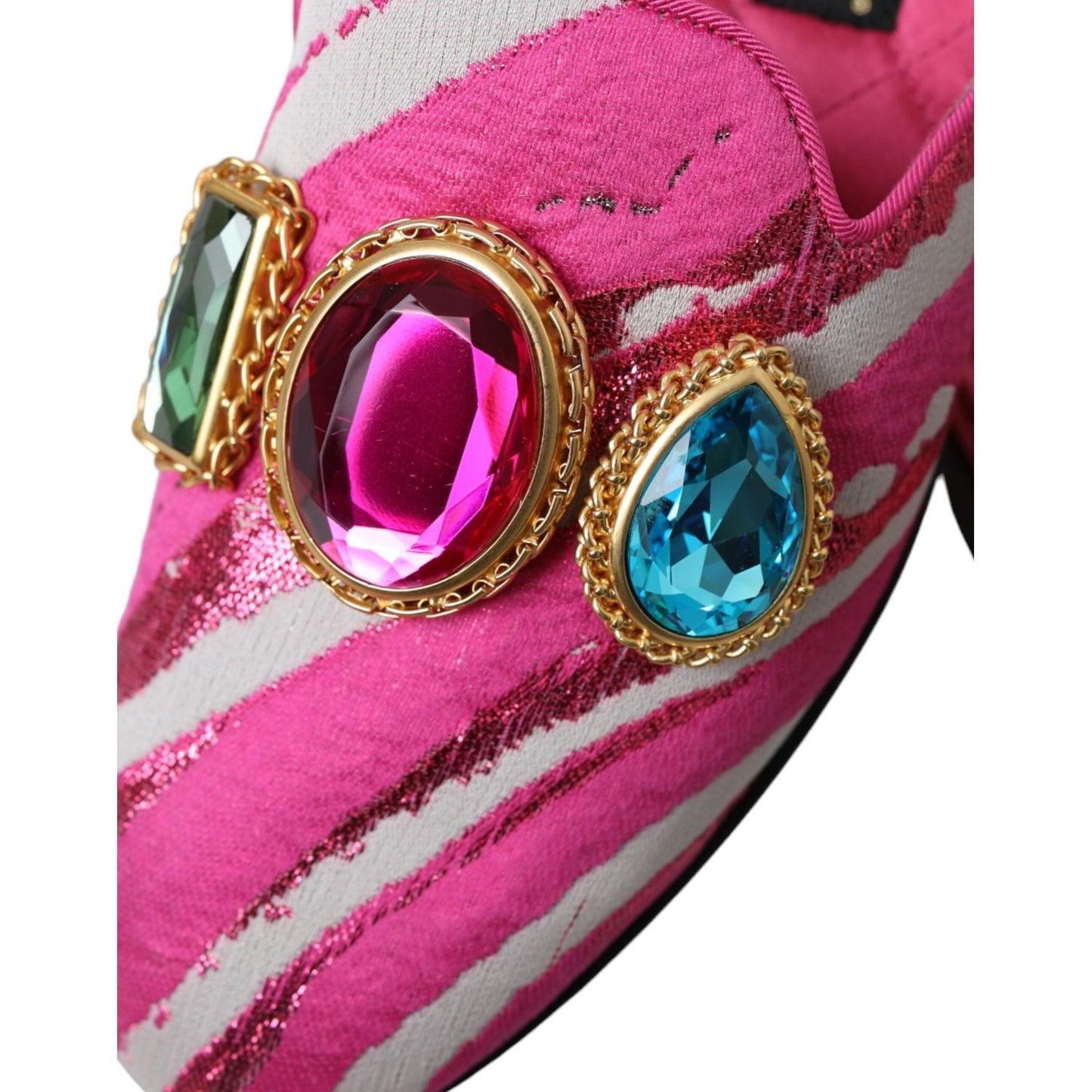 Dolce & Gabbana Dolce & Gabbana Pink Jacquard Crystal Mule Flat Sandals Shoes LA11172-38 1728,67345645728,Dolce & Gabbana,EU38/US7.5,Flat Shoes - Women - Shoes,Material: Leather,Pink,Preowned / Defect